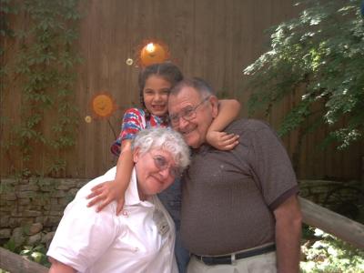 Hannah at SIlver Dollar City with Grandma and Grandpa Jones